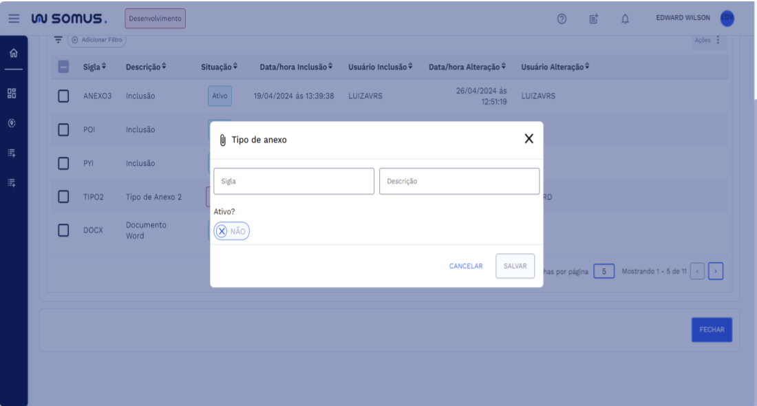 Cadastro de tipo de anexo