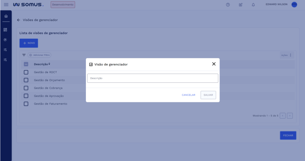 Cadastro de Visão de gerenciador