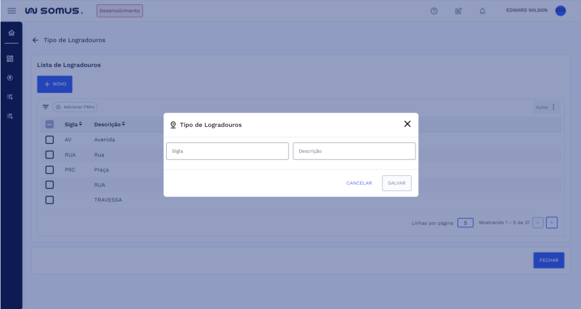 Cadastro de Tipo de Logradouros