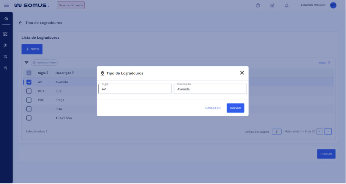 Editar de Tipo de Logradouro
