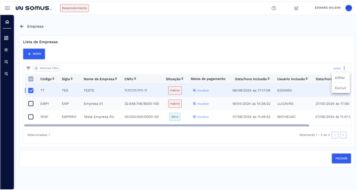 Ações - Lista de Opções - Editar